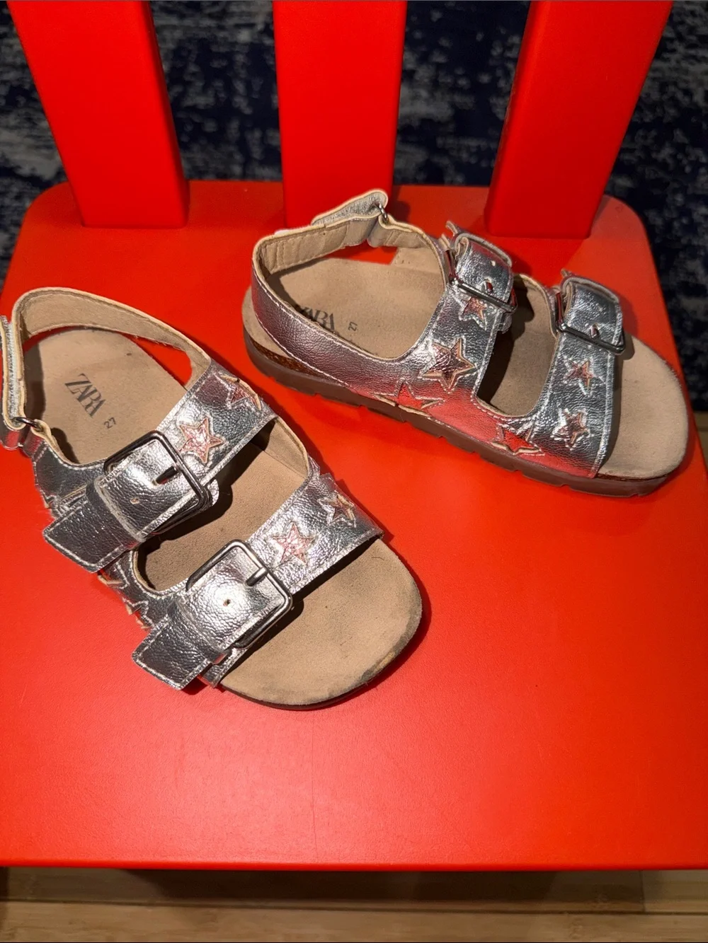 Zara Metallic Silver Kids Star Buckle Sandals